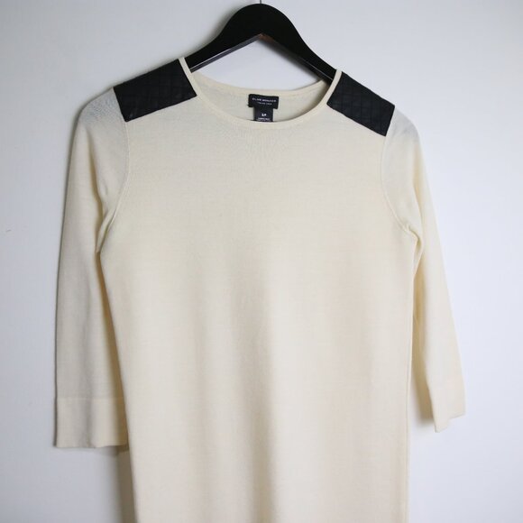 Club Monaco 100% Wool Cream 3/4 Sleeve Dress with Leather Accents Size Small - Picture 2 of 6